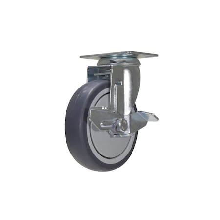 Vestil Dark Gray Swivel With Brake Thermoplastic Poly Rubber Caster 5 x 1 1/4 CST-B28-5X1TPR-SWB